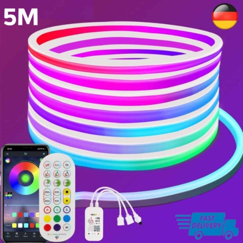 5M Neon LED Strip Streifen RGB Flex Schlauch Diffus Lichtband Dimmbar Wifi APP