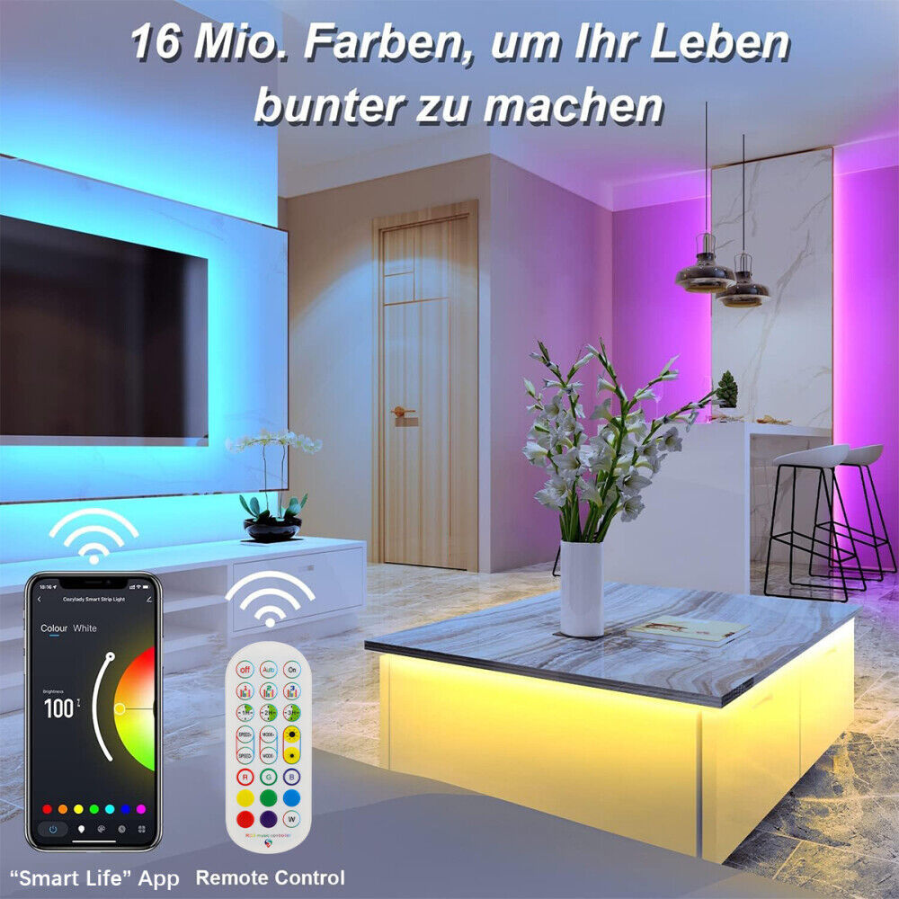 5M Neon LED Strip Streifen RGB Flex Schlauch Diffus Lichtband Dimmbar Wifi APP